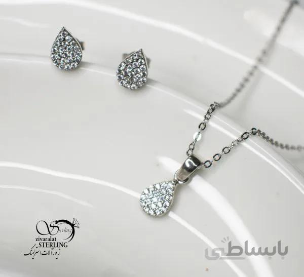 نیمست نقره زنانه طرح اشک نگین دار