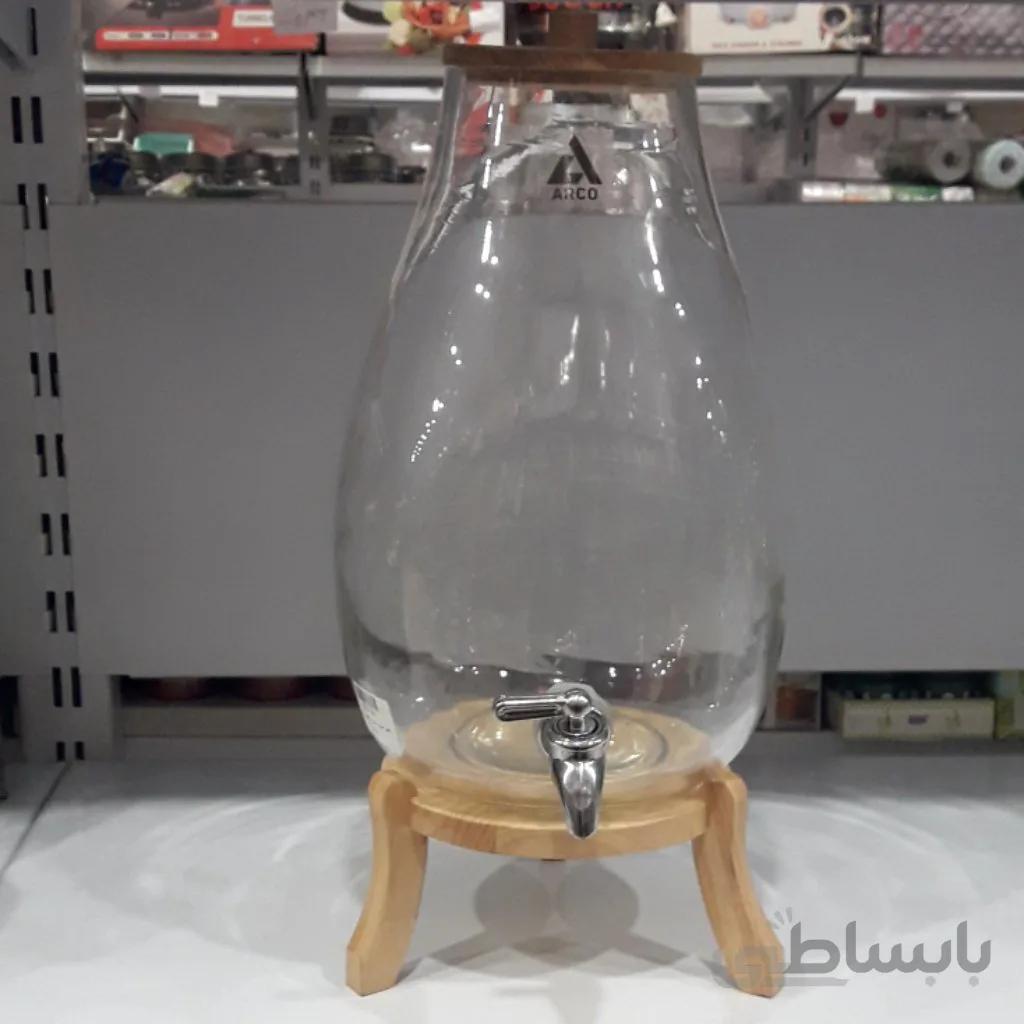 کلمن شربت شیشه آرکو گلابی پایه چوب