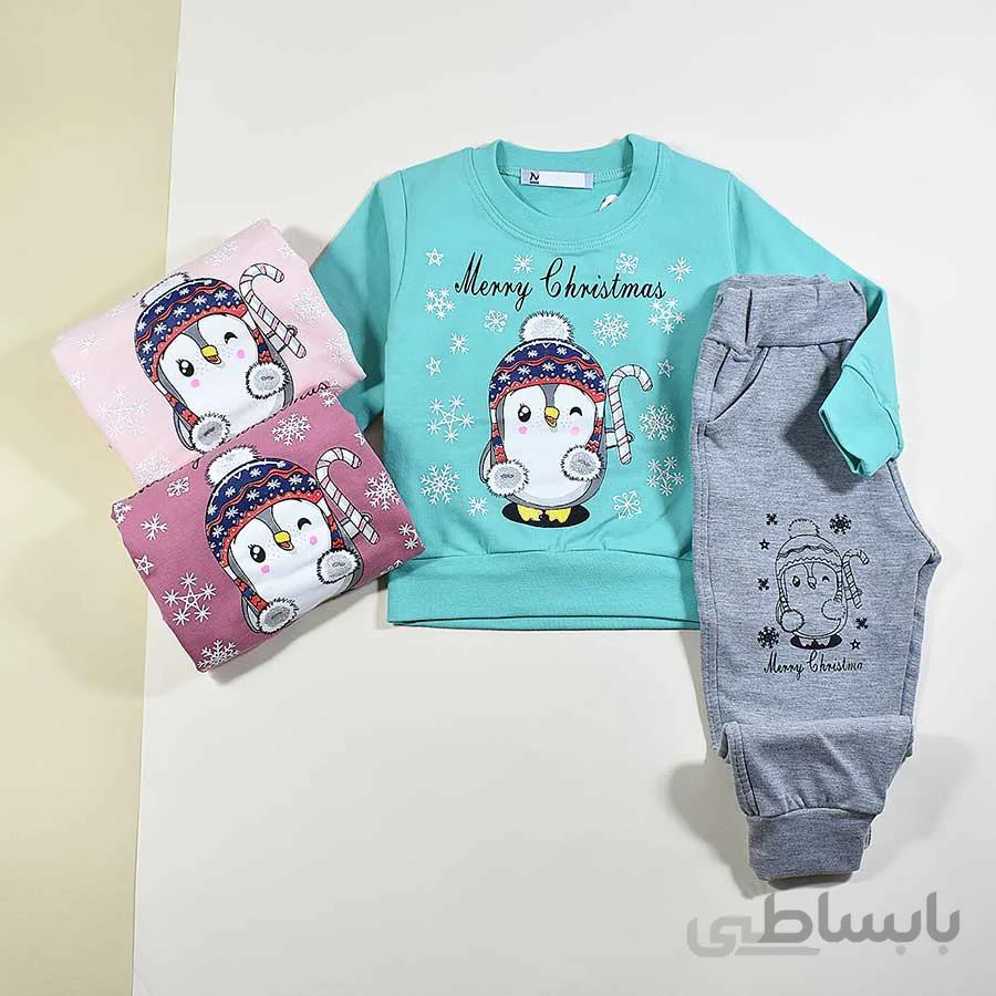 ست بلوز و شلوار دخترانه طرح پنگوئن کریسمس کد 2136
