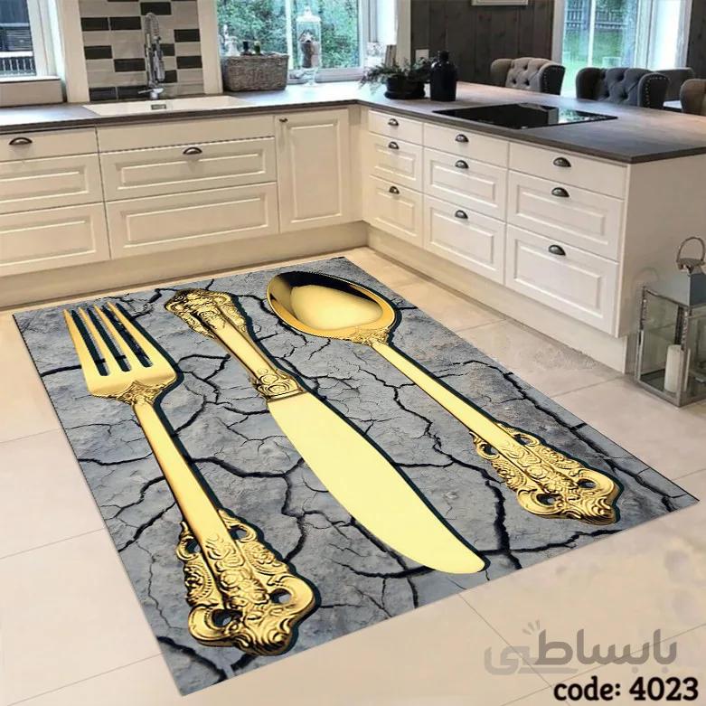 فرشینه اشپزخانه طرح قاشق چنگال کارد طلایی 4023