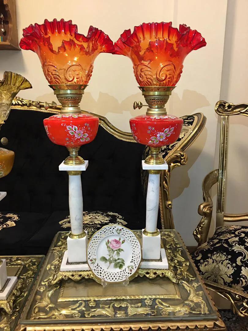 یک جفت چراغ پایه مرمر کم یاب