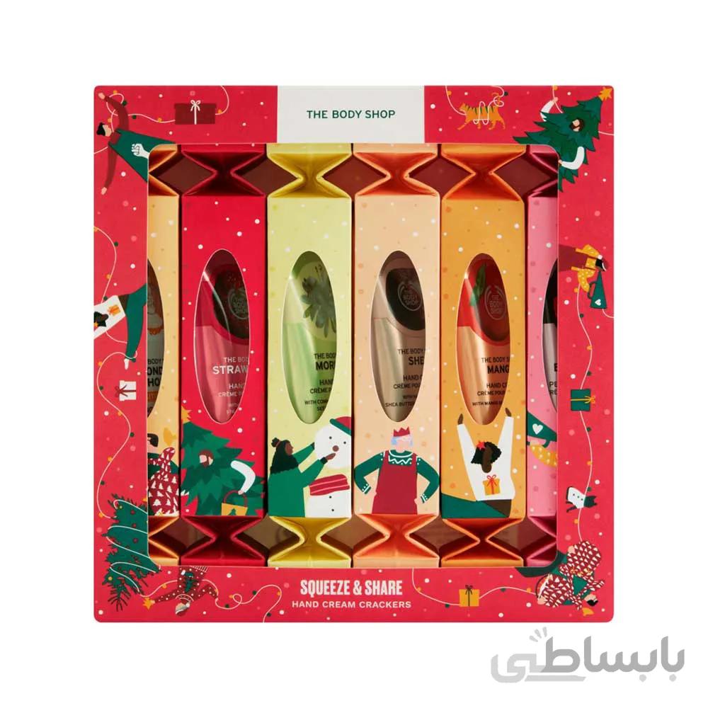 پک هدیه 6عددی کرم دست the body shop ا hand cream crackers model squeeze share the body shop 6number