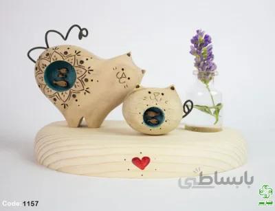 گلدان رو میزی گربه ماهی بدل با بچه | 1157