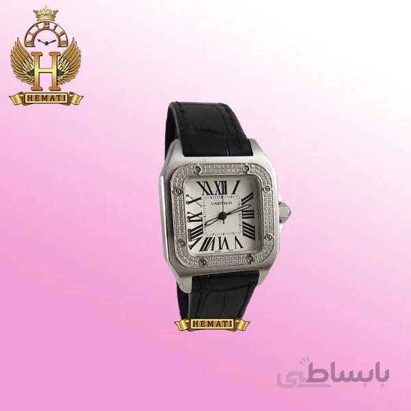 ساعت مچی کارتیر سانتوس زنانه CARTIER SANTOS 100 CS101 دور قاب دورج نگین