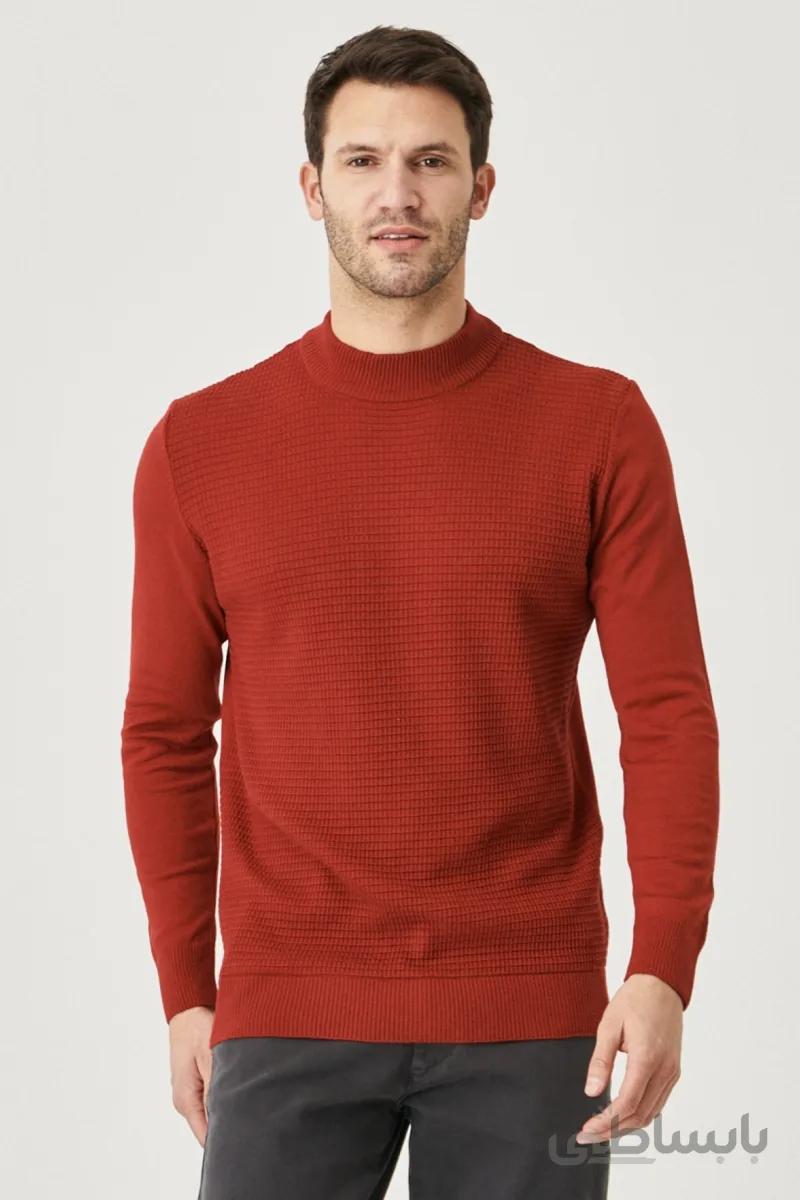 Altınyıldız Classics ژاکت بافتنی مردانه Claret Red Standard Fit نیمه یقه‌بند