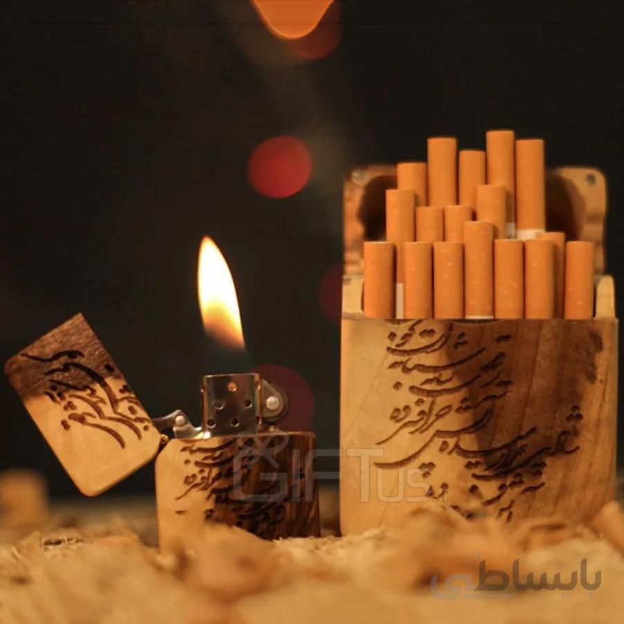 ست جاسیگاری و فندک چوبی طرح دلخواه شما