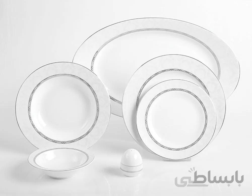 سرویس غذاخوری 102 پارچه چینی زرین ایران سری ایتالیا اف مدل هدیه پلاتین ( Hediye Pelatin ) درجه یک
