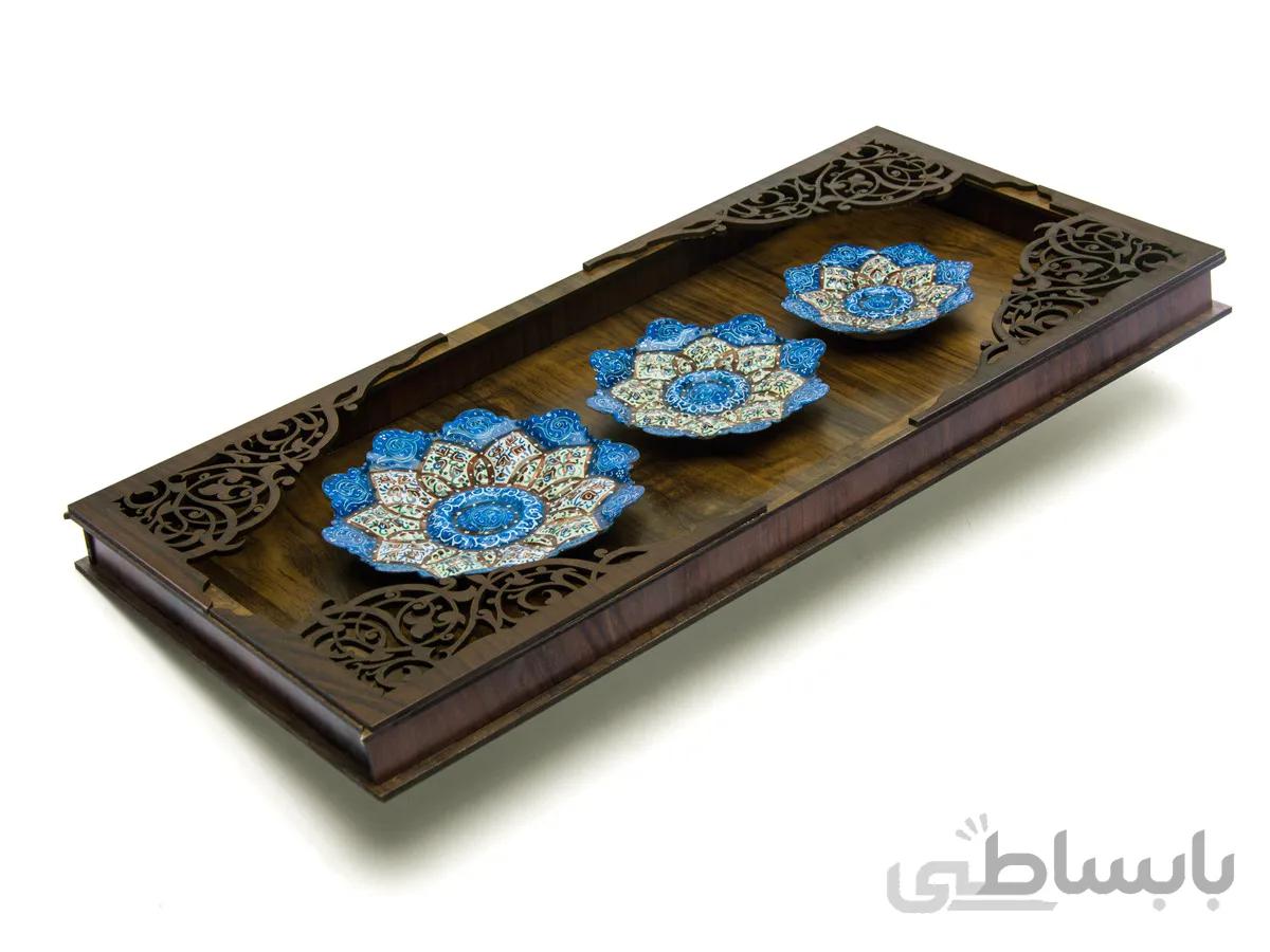 قاب چوبی سه بشقاب میناکاری اصفهان