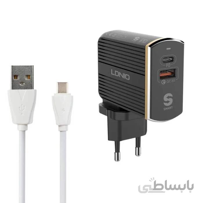 شارژر دیواری فست شارژ الدینیو مدل A2502C همراه با کابل Type-C