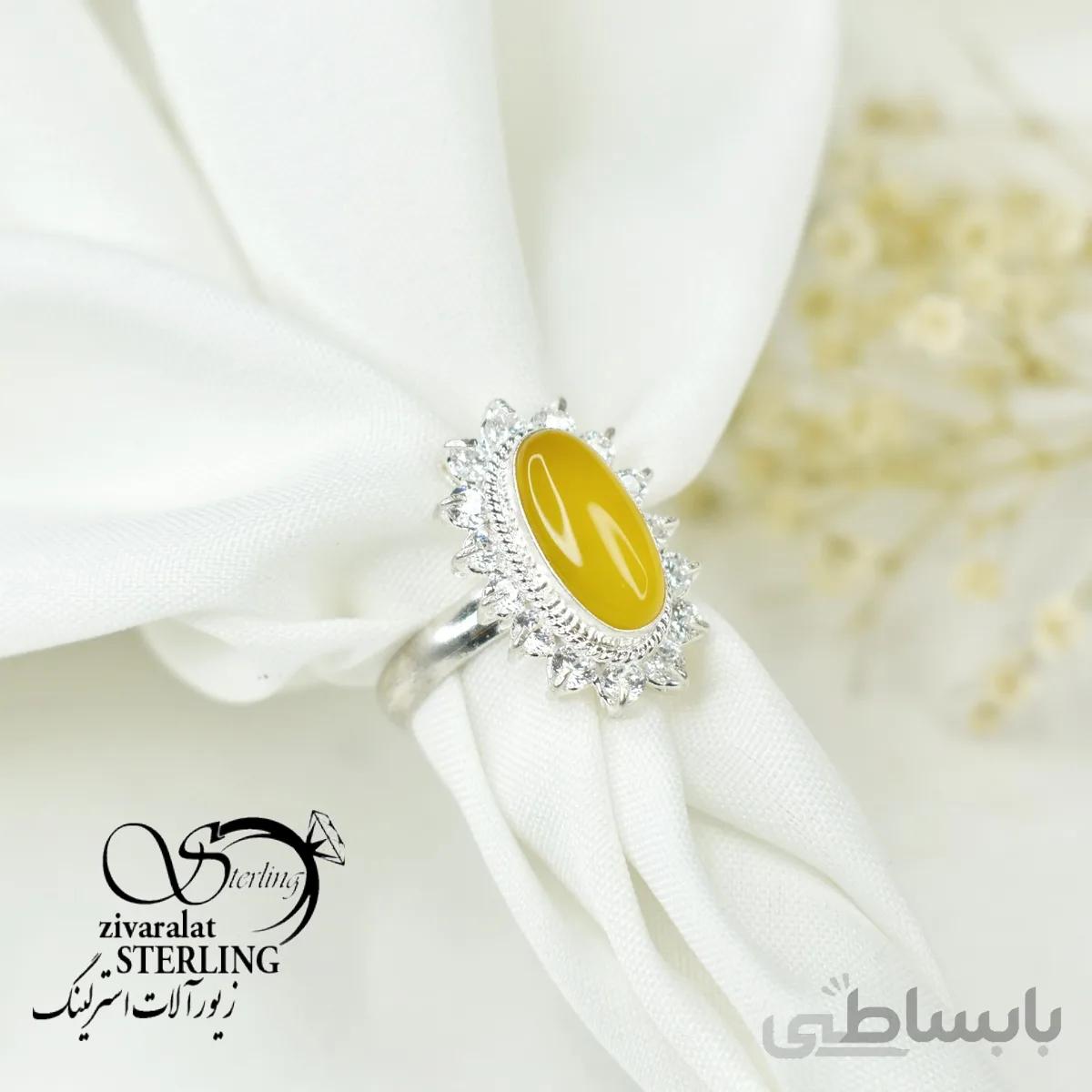 انگشتر نقره زنانه با سنگ عقیق زرد (شرف الشمس) کد 6393