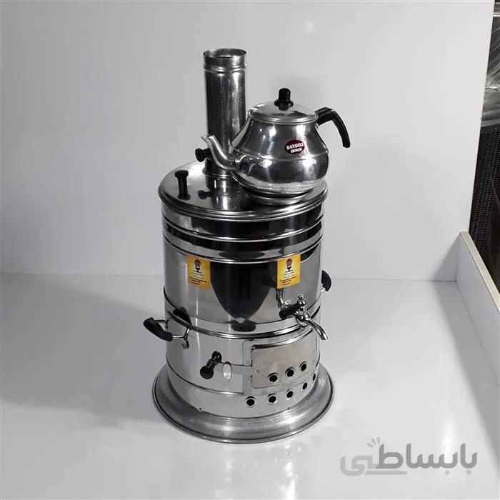 سماور زغالی 8 لیتری استیل ا این سماور از جنس استیل ضدزنگ میباشد و ظرفیت آن 8 لیتر میباشد