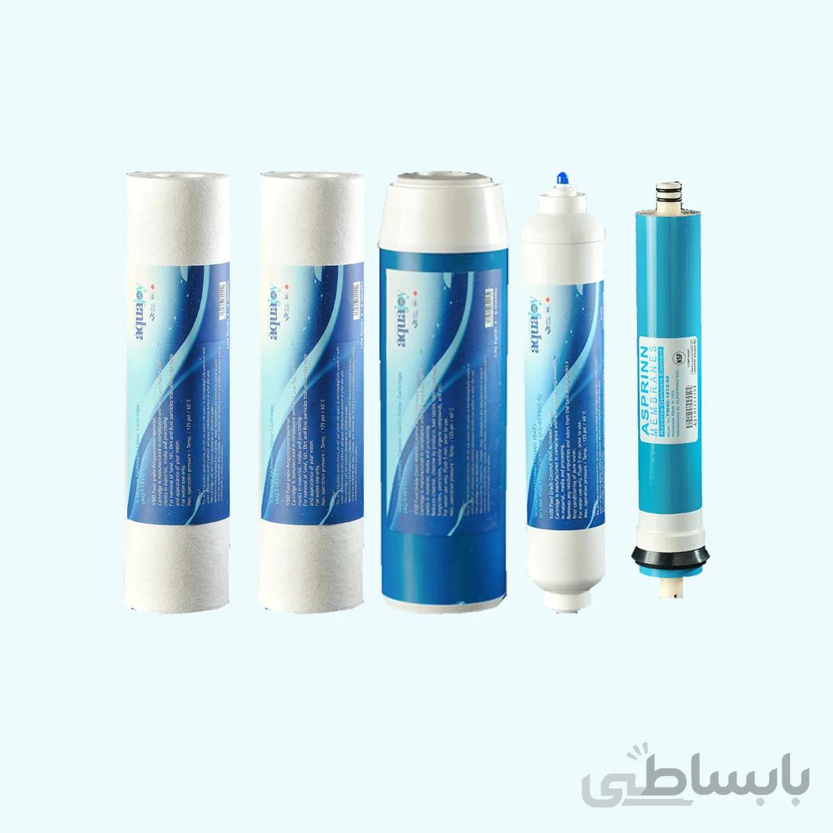 پک کامل فیلتر دستگاه تصفیه آب خانگی آکواجوی (بسته ۵ عددی)