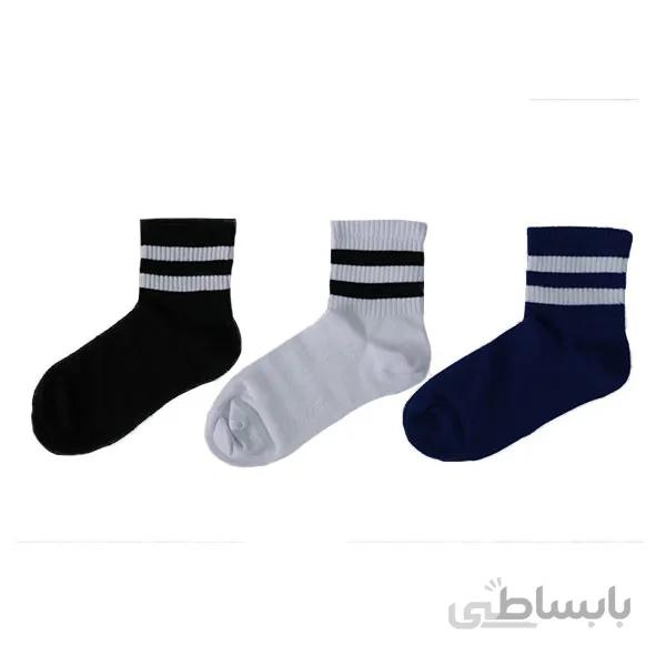 پک 3 جفتی جدیدترین مدل جوراب زنانه ساده دو خط اسپرت کد PH487.4