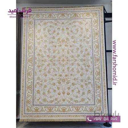 فرش ماشینی 1200 شانه 8 رنگ کد 300 افشان کرم طلایی کلکسیون رویال شاهکار آریایی