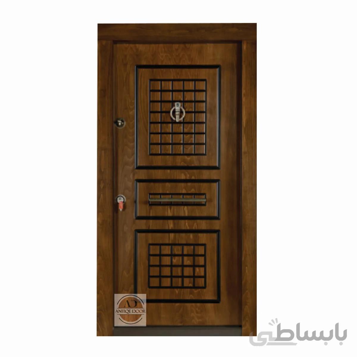 درب ضد سرقت سه قاب روکش راش - 105*210 / با روکوب