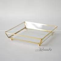 سینی کوچک شیشه و برنجی ذوزنقه