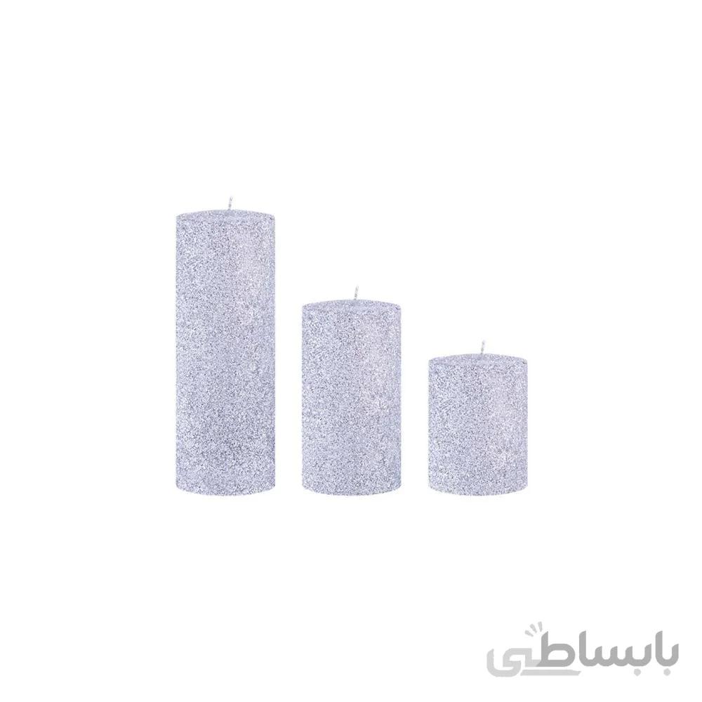 ست کامل شمع استوانه ای قطر 5/5 سانت اکلیلی نقره ای در سه ارتفاع 15*10*7 ا Complete set of cylindrical candle diameter 5.5 cm silver crown in three heights 15 * 10 * 7