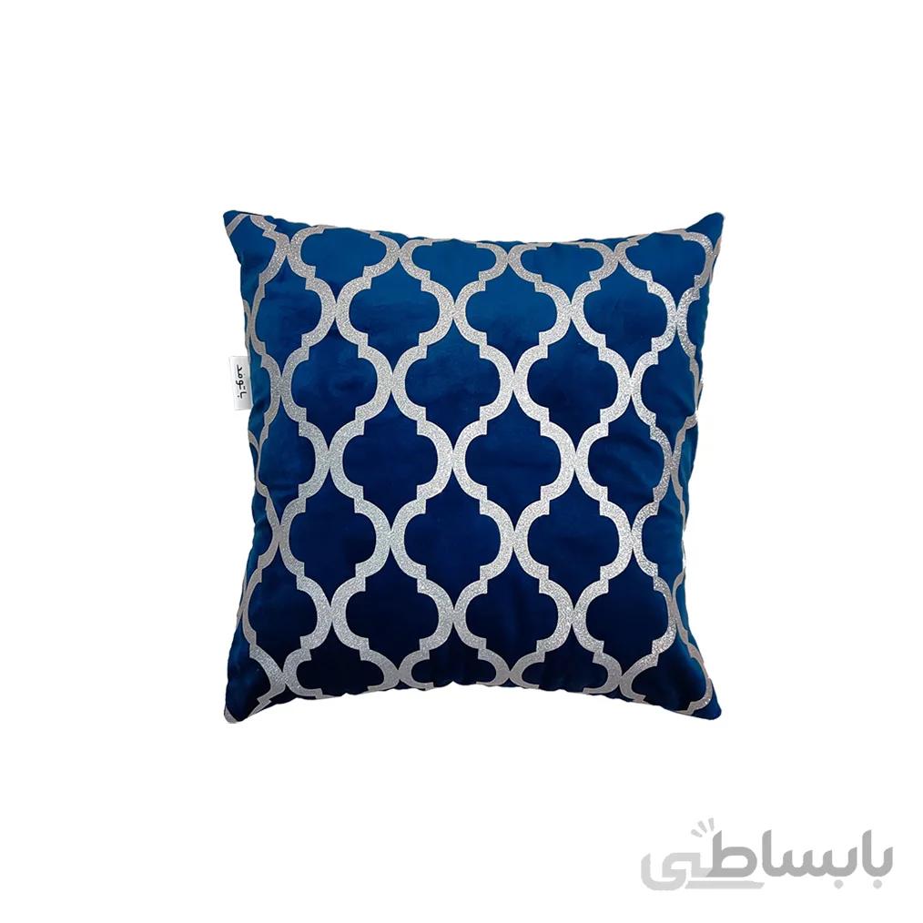 کوسن ترکیبی چرم و مخمل مدل نیلوفر رنگ ابی