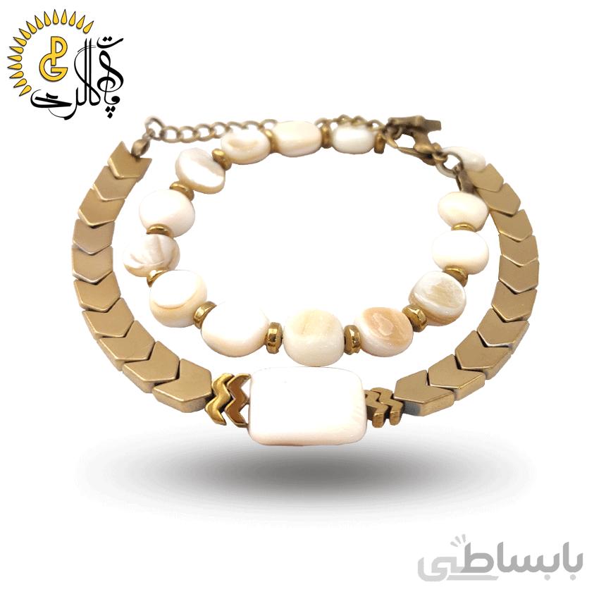 دستبند دو دور سنگ و حدید کد 0795
