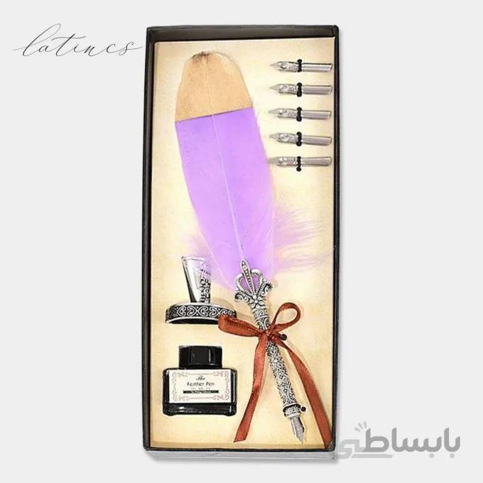 ست کالیگرافی قلم پر طرح زرین رنگ بنفش