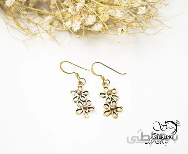 گوشواره آویز طلا روس طرح گل به متصل
