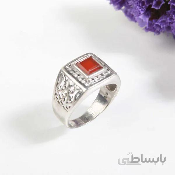انگشتر نقره مردانه با سنگ عقیق اصل طرح سنگ و نگین