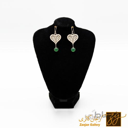 گوشواره طرح قلب با سنگ عقیق کد 15