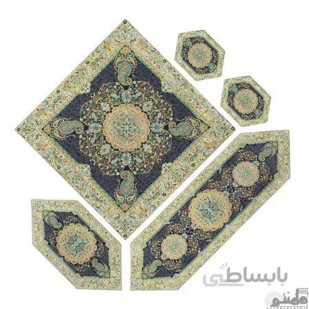 سرویس کامل رومیزی ترمه طرح افشار رنگ سرمه ای