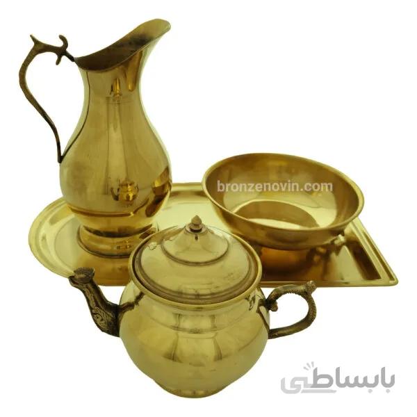 سرویس سماور برنجی چهار پارچه طرح ساده زرد کد ۴۰۲