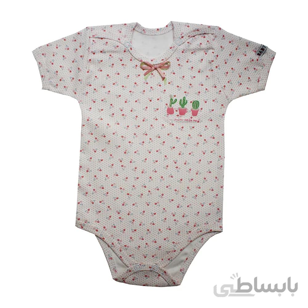 زیردکمه آستین کوتاه نوزادی بی بی سان طرح کاکتوس