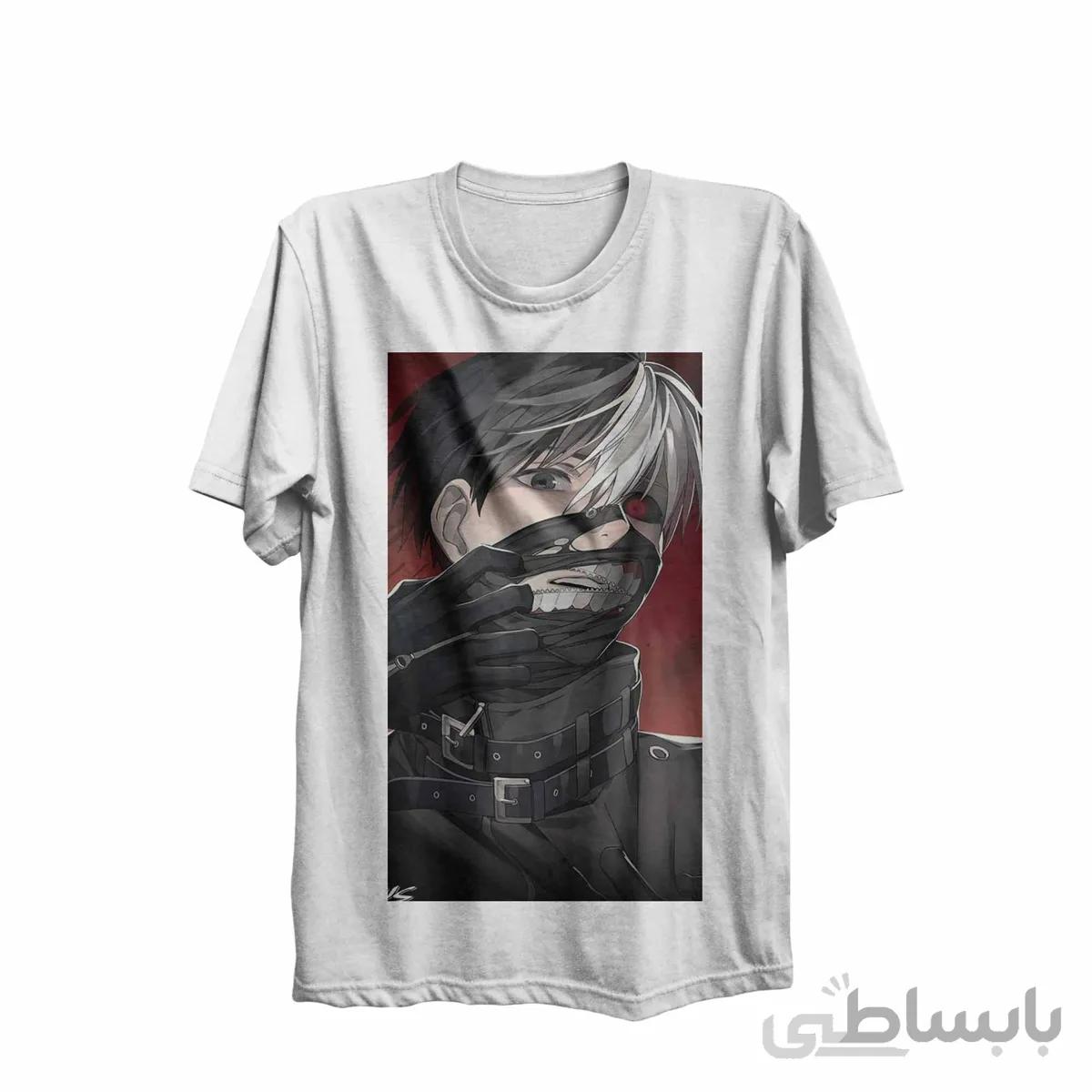 تیشرت یقه گرد سفید طرح انیمه توکیو غول Tokyo Ghoul کدKCT10435