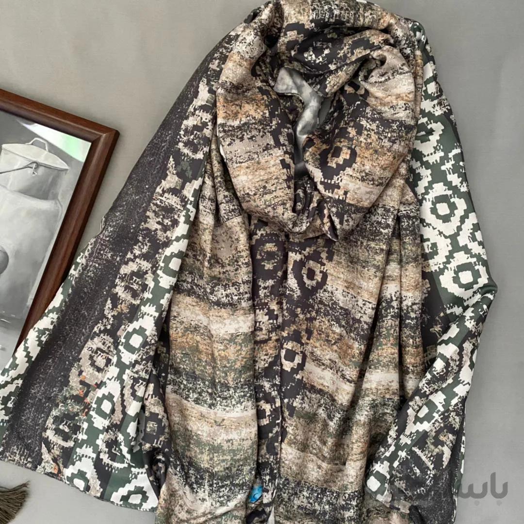 شال نخی منگوله دار سبز کرم 106702 ا 106702