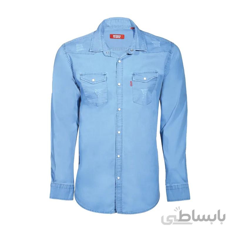 پیراهن لی آبی کمرنگ زاپ دار