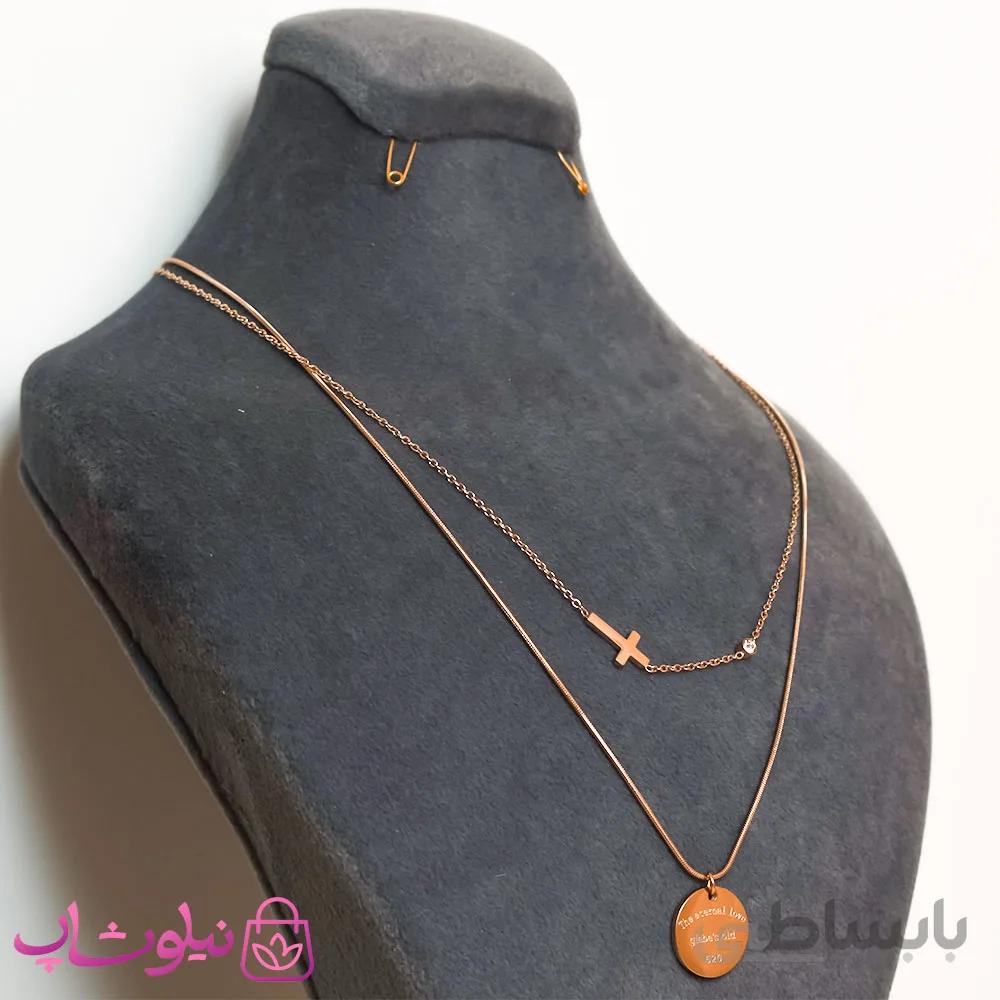 گردنبند زنانه استیل دو ردیفه طرح صلیب کد 2015 2