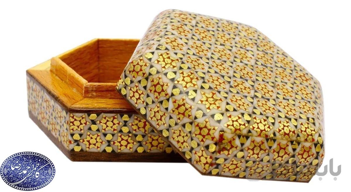 جعبه جاسکه ای خاتم کاری خاتم سیمی 6 گوش
