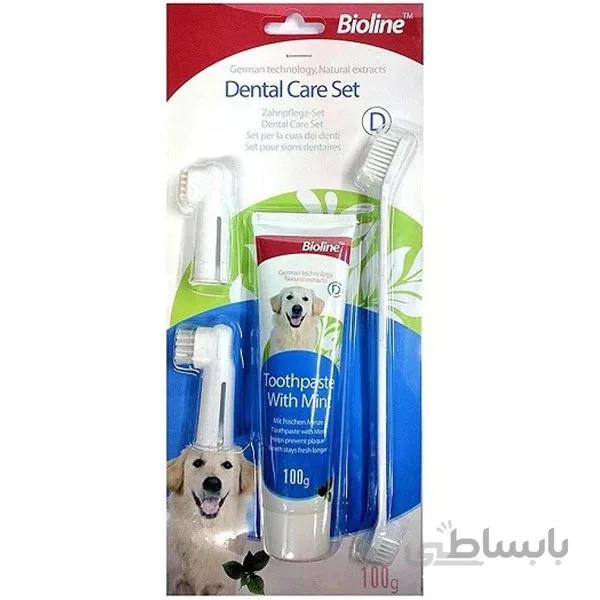 ست مسواک و خمیر دندان نعنایی مناسب سگ برند بیولاین ا Dental Care Pet Toothpaste With Mint 100g