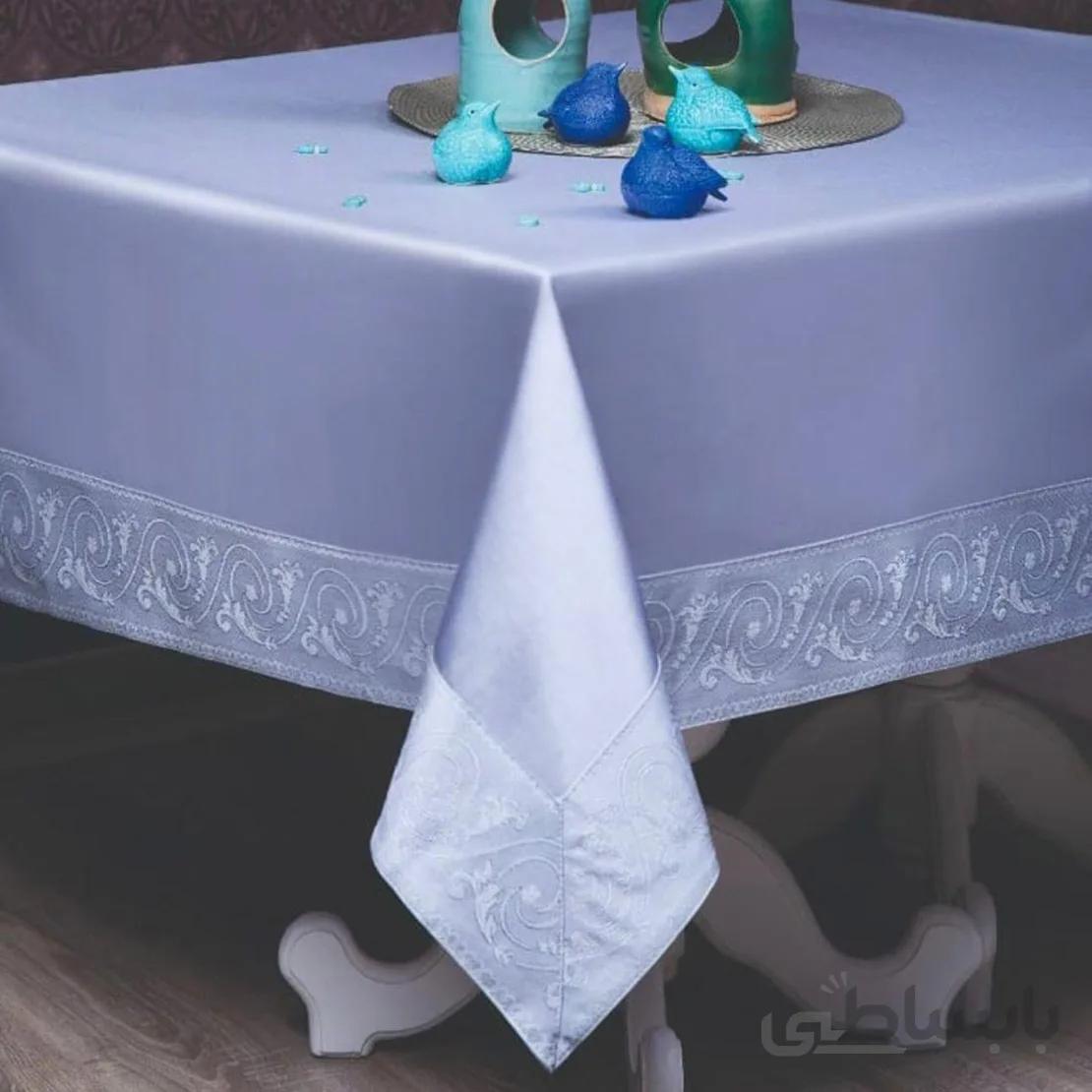 رومیزی حاشیه دار 8 نفره مستطیل 220*150 ترمه طوسی