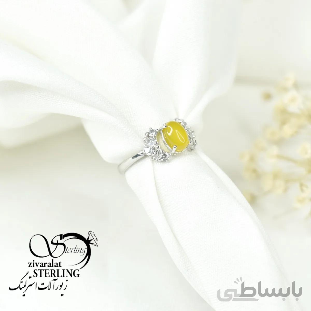انگشتر نقره زنانه با سنگ عقیق زرد (شرف الشمس) کد 6377