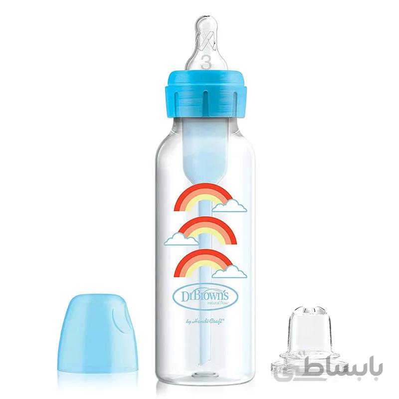 شیشه شیر طلقی 2منظوره 250 میل آپشن پلاسDrbrowns رنگین کمان آبی
