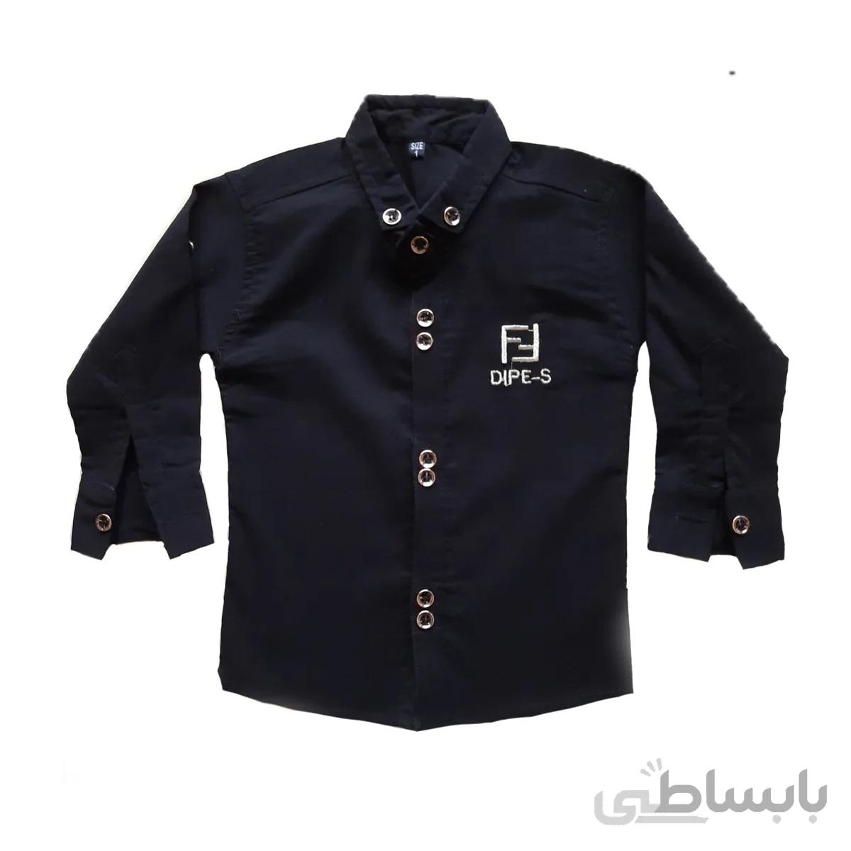 پیراهن پسرانه نخی مشکی برای محرم استین بلند 35 تا 60