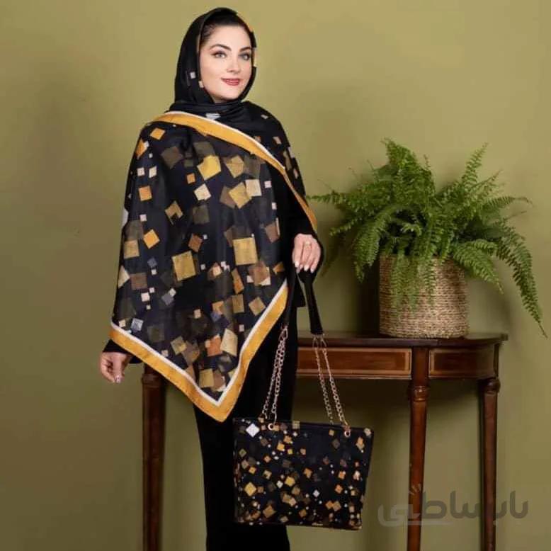 ست کیف و روسری مشکی طلایی