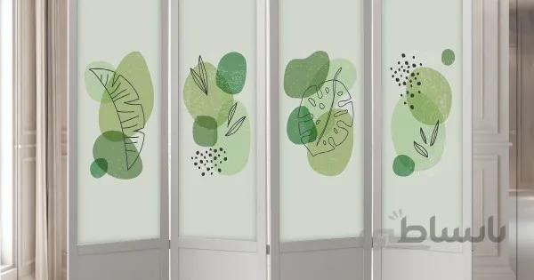 پاراوان چاپی برگ انتزاعی سبز کد 1030