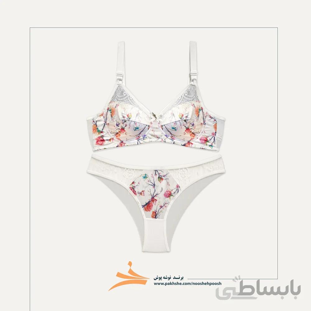 ست راحتی سفید گلدار برند نوشه پوش کد 66003