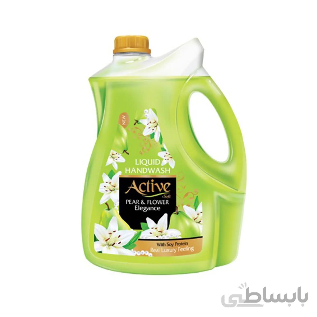 مایع دستشویی اکتیو صدفی با رایحه گل و گلابی وزن 3750 گرم