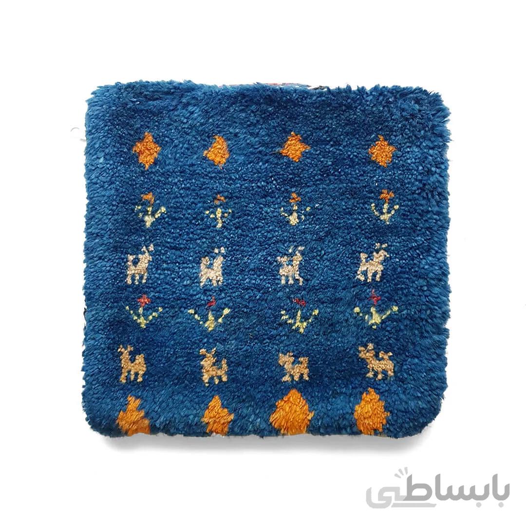 کوسن گبه آبی نقش بز و گل - 40×40 سانتی
