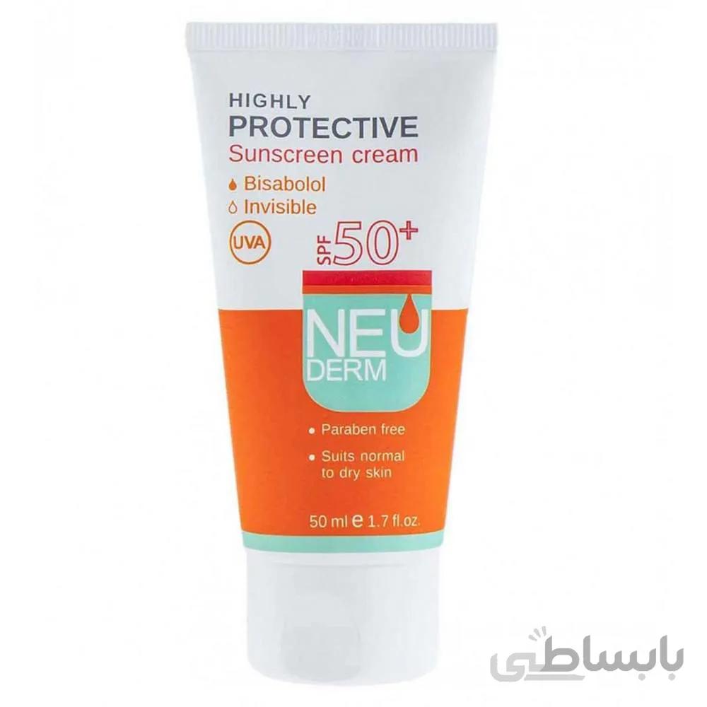 ضد افتاب بی رنگ فاقد چربی نیودرم SPF50 مناسب پوست چرب و مختلط