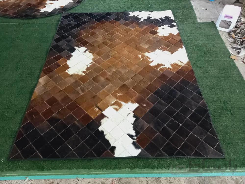 فرش کلاژ تیکه دوزی پوست طبیعی گاو ا cow skin