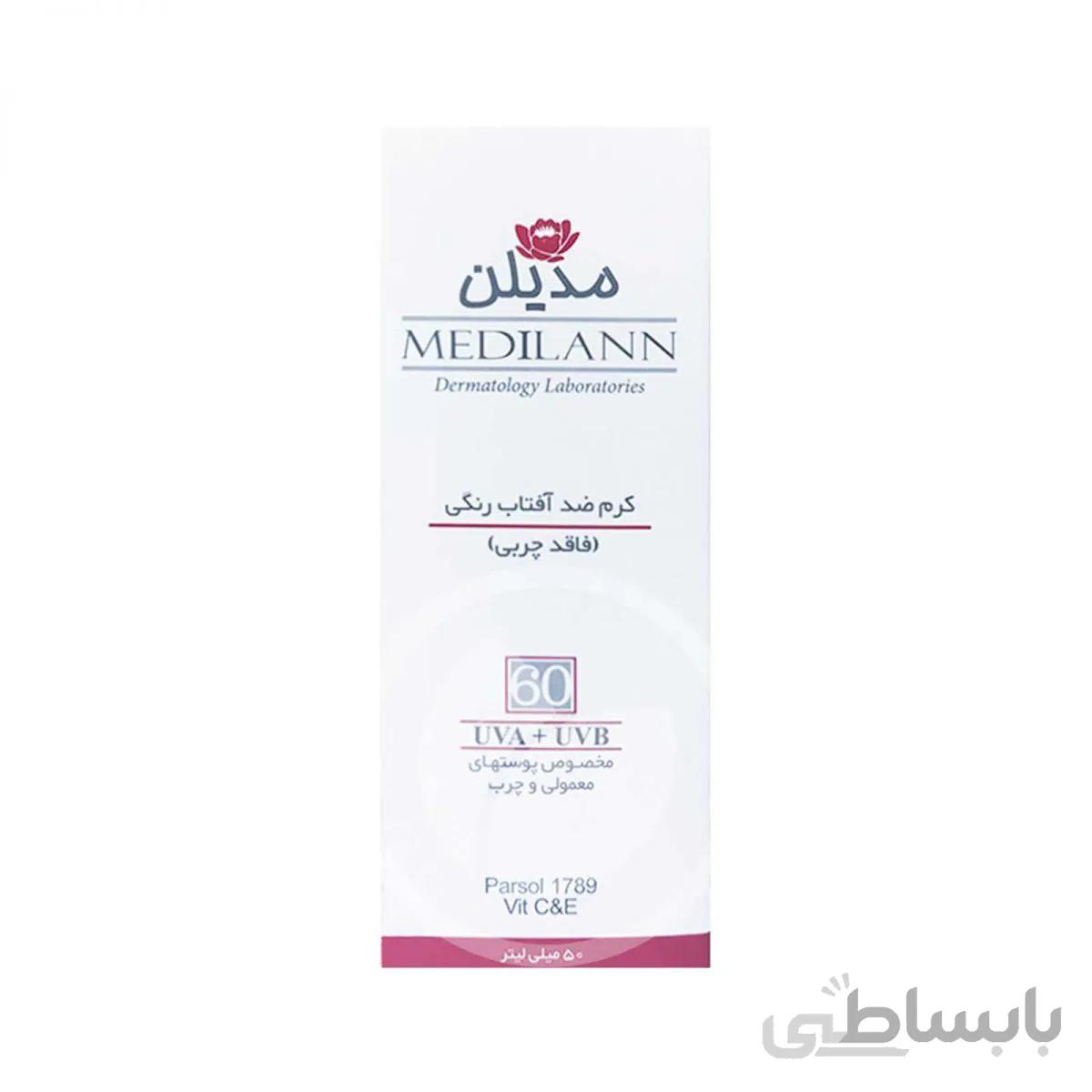 کرم ضد آفتاب رنگی مناسب پوست های چرب و آکنه ای با Medilann SPF60 ا Medilann Sunscreen Tinted Cream For Oily And Acne Skin SPF60