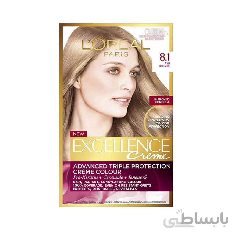 کیت رنگ مو لورآل مدل Excellence شماره 8.1 ا LOreal Excellence Hair Color Kit No 8.1