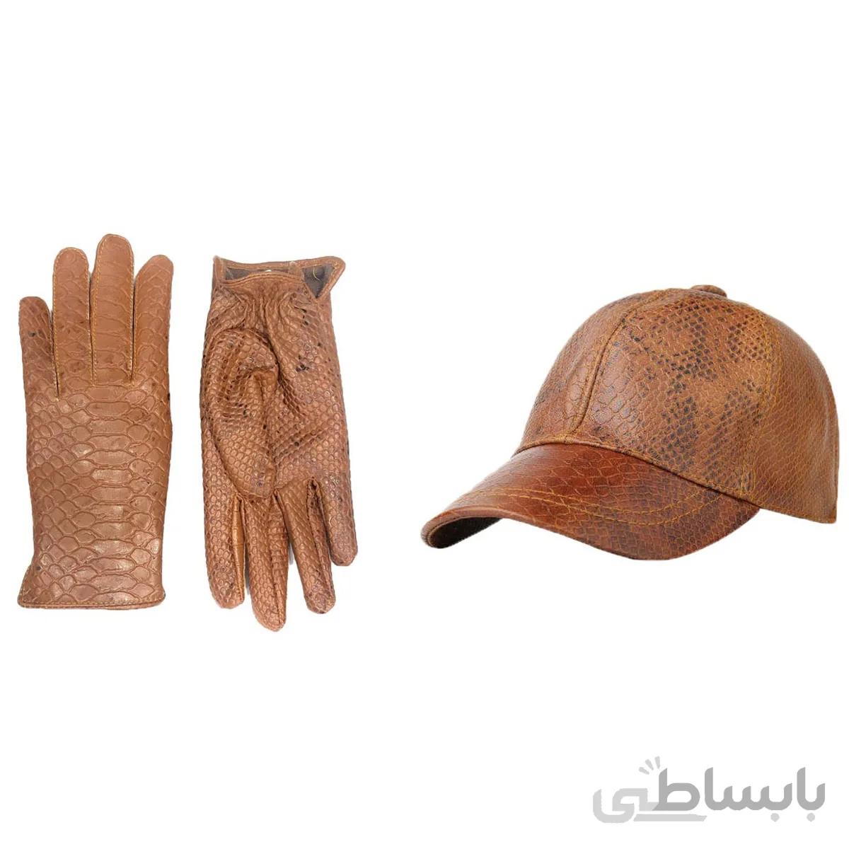ست کلاه و دستکش زمستانی چرم مون مدل meli peython